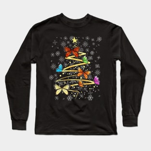 Butterfly Christmas Tree Lights Xmas Butterfly Women Girls Long Sleeve T-Shirt